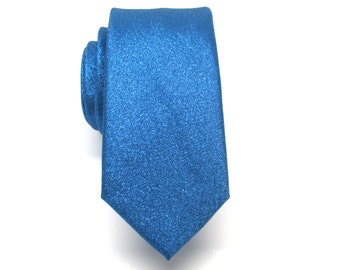 Mens Ties Necktie Metallic Lamé Royal Blue Metallic Skinny Tie