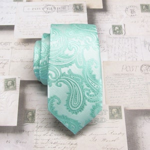 RÜCKVERKAUF Herren Krawatte Pastell Mint Hellgrün Paisley Herren Seide schmale Krawatte