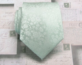 Mens Ties Dusty Mint Green Floral Mens Silk Necktie Wedding Ties With Matching Pocket Square Option