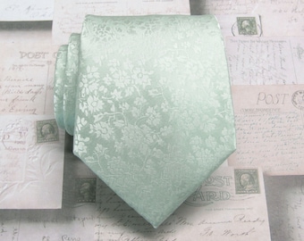 Mens Ties Dusty Mint Green Floral Mens Silk Necktie Wedding Ties With Matching Pocket Square Option