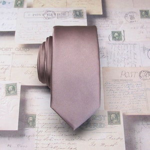 Quartz Mens Skinny Tie With Matching Pocket Square. Muted Mauve Dusty Purple Mens Necktie Handkerchief Option