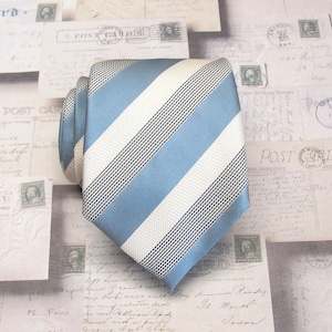 Mens Tie Steel Blue Pale Angel Blush Striped Mens Necktie With Matching Pocket Square Option
