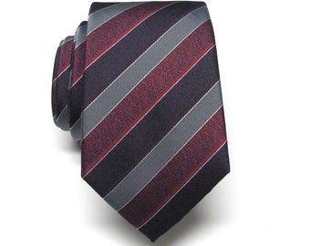 Burgundy Mens Ties. Narrow Ties. Burgundy Grape Purple Gray Stripes Mens Narrow Necktie with Matching Pocket Square Option. Wedding Ties.
