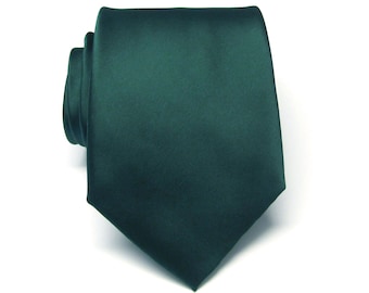 Mens Tie. Dark Green Forest Green Silk Necktie With Matching Pocket Square Handkerchief Option