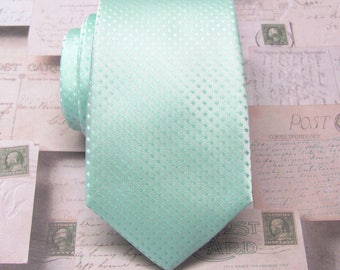 Mint Green Dot Necktie Neat Pattern Mens Necktie with Matching Pocket Square Option. Wedding Ties.