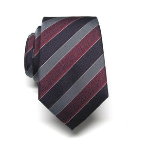Burgundy Mens Ties. Narrow Ties. Burgundy Grape Purple Gray Stripes Mens Narrow Necktie with Matching Pocket Square Option. Wedding Ties.