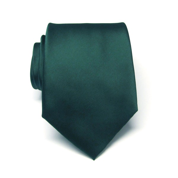 Mens Tie. Dark Green Forest Green Silk Necktie With Matching Pocket Square Handkerchief Option