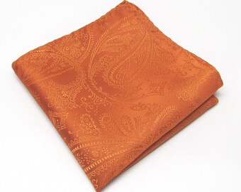 Handmade Unisex Pocket Square Cotton Handkerchief Orange Retro Floral Wedding P