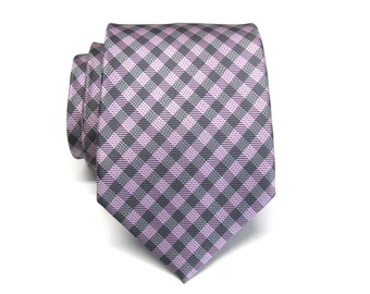 Mens Tie Lavender Purple Gray Checker Necktie
