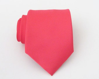 Mens Tie - Coral Tonal Striped Silk Necktie With Matching Pocket Square Option