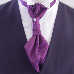 Cravatta Ascot da uomo con motivo Paisley viola melanzana, pre-annodata, con penna a sfera in cristallo, Ascot formale