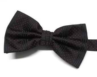 Mens Bow Tie Black Red Dot Bowtie With Matching Pocket Square