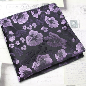 Pocket Square Black Purple Floral Hanky