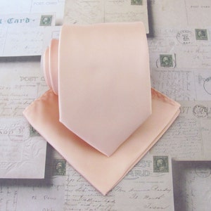 Pastel Peach Mens Tie With Matching Pocket Square Option. Pastel Peach Pale Apricot Blush Necktie and Matching Pocket Square Set