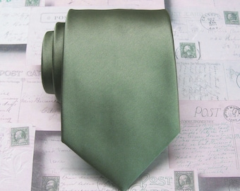 Necktie Dusty Sage Green Mens Tie With Matching Pocket Square Handkerchief Option