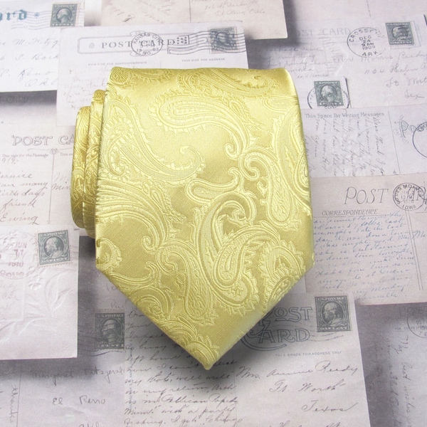 Mens Tie Butter Yellow Paisley Mens Necktie