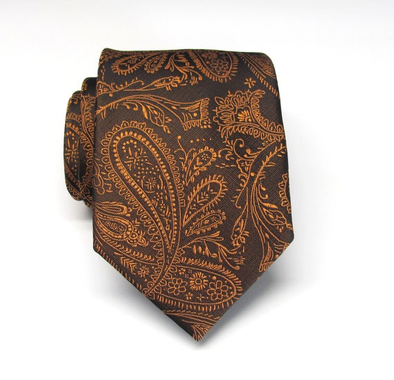 Mens Ties Rust Orange Black Paisley Mens Silk Necktie With | Etsy