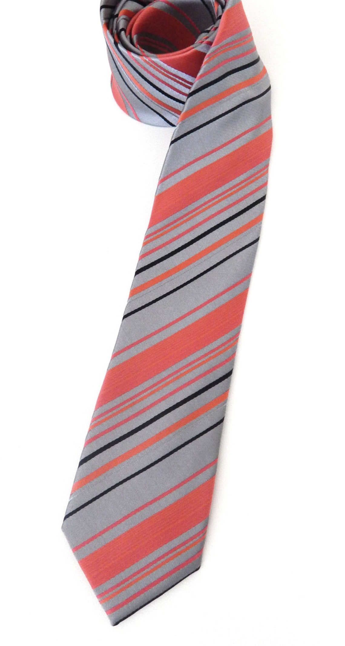 Necktie Coral and Gray Stripes Mens Skinny Tie - Etsy