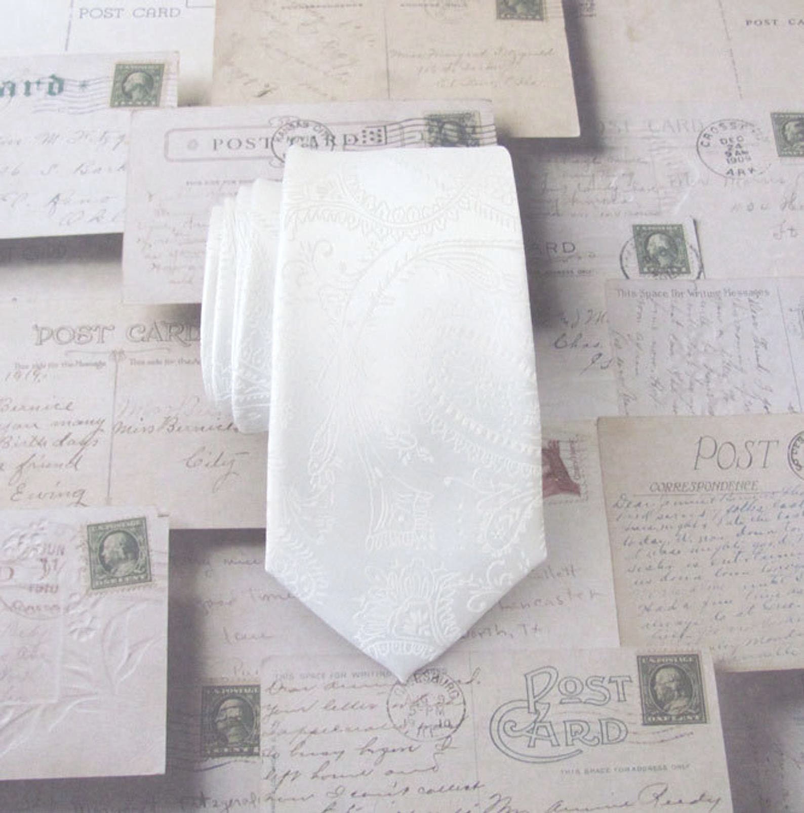 White Paisley Mens Necktie main image 0