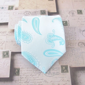 Mens Tie Light Blue Paisley Silk Necktie