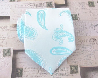 Mens Tie Light Blue Paisley Silk Necktie