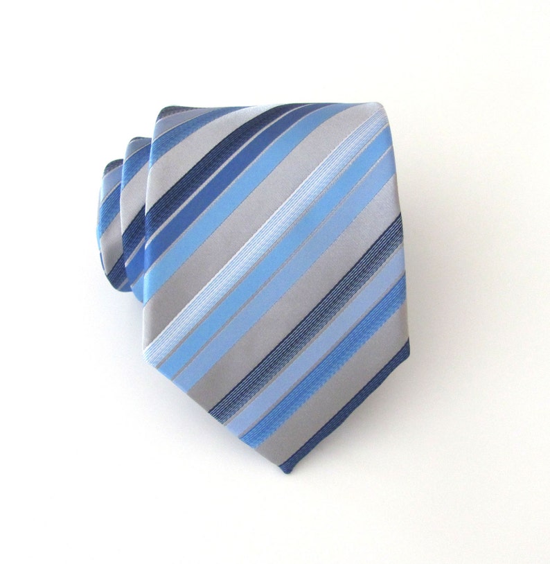 Mens Ties Silver Gray Navy Blue Powder Blue Stripes Necktie Etsy