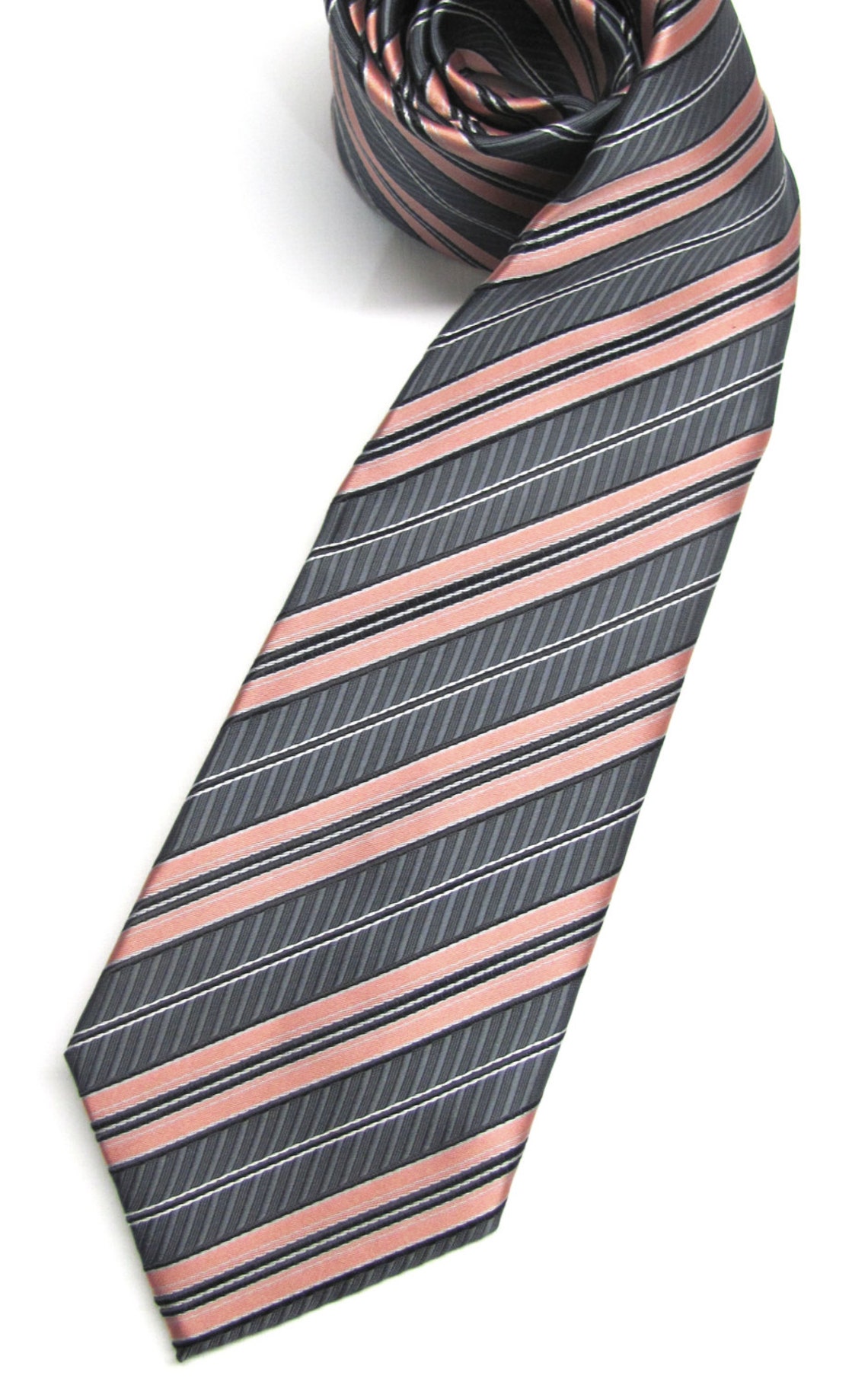 Coral Ties Mens Ties Coral Charcoal Gray Stripes Necktie Etsy
