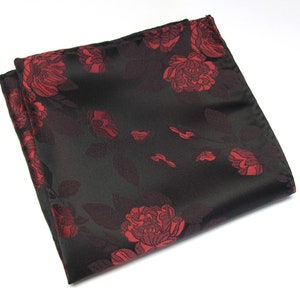 Pocket Square Black Red Floral Hanky Handkerchief