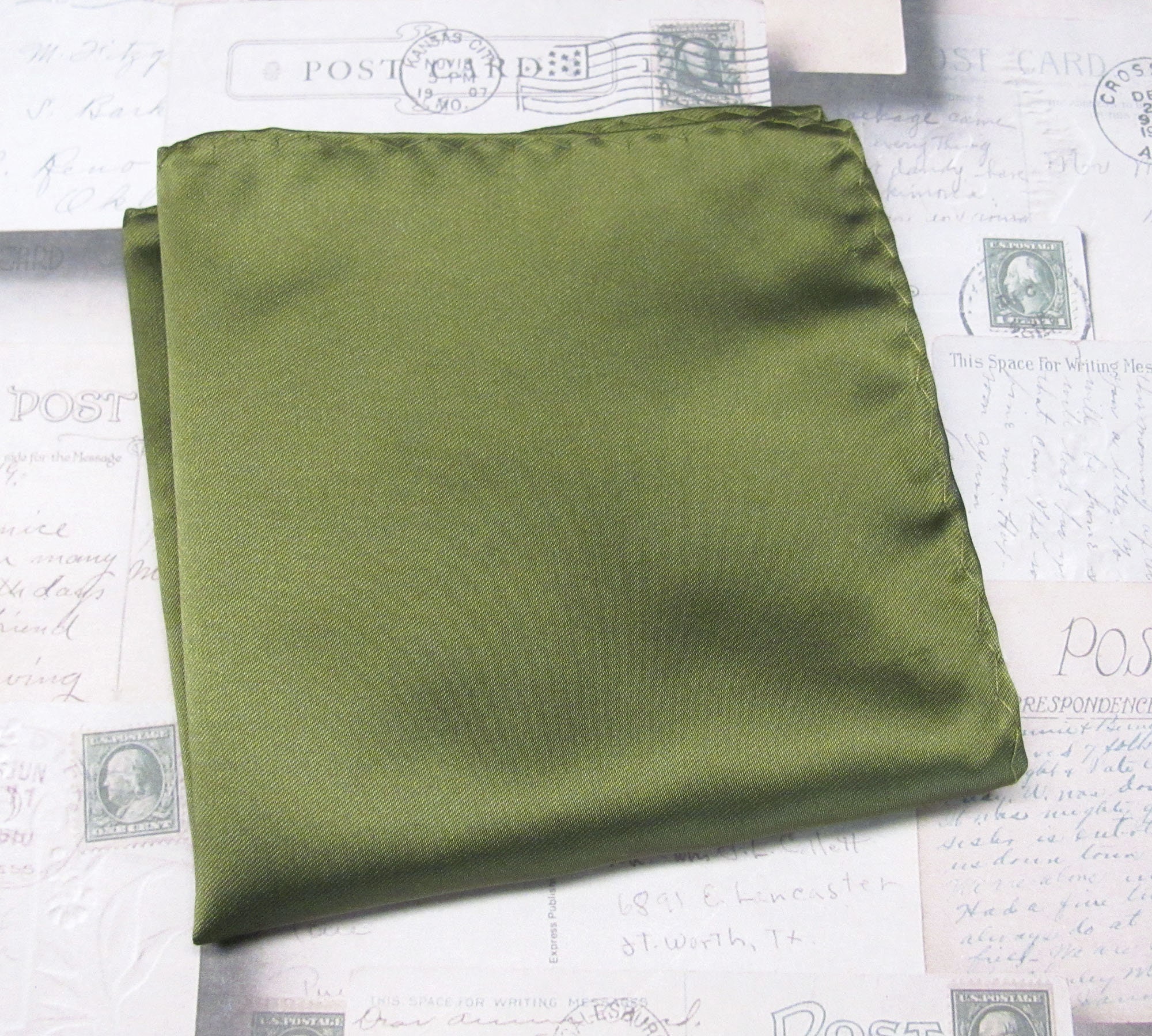 Pocket Square Solid Martini Olive Green Drab Hanky Handkerchief