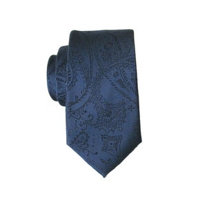 Blue Paisley Tie. Mens Tie. Dark Navy Blue Paisley Mens Skinny Necktie Pocket Square Optional