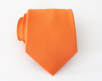 Mens Ties Necktie - Orange Tonal Stripes Tie With Matching Pocket Square Option