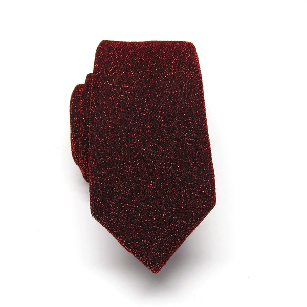 Cravates pour hommes. Cravate à Paillettes Métallique Bling Bordeaux Rouge Foncé Lamé Cravate Étroite avec Ensemble de Pochette Assorti