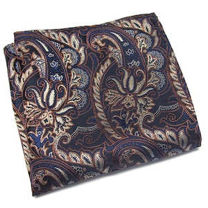 Pocket Square Navy Blue Royal Blue Copper Rust Floral Hanky Handkerchief