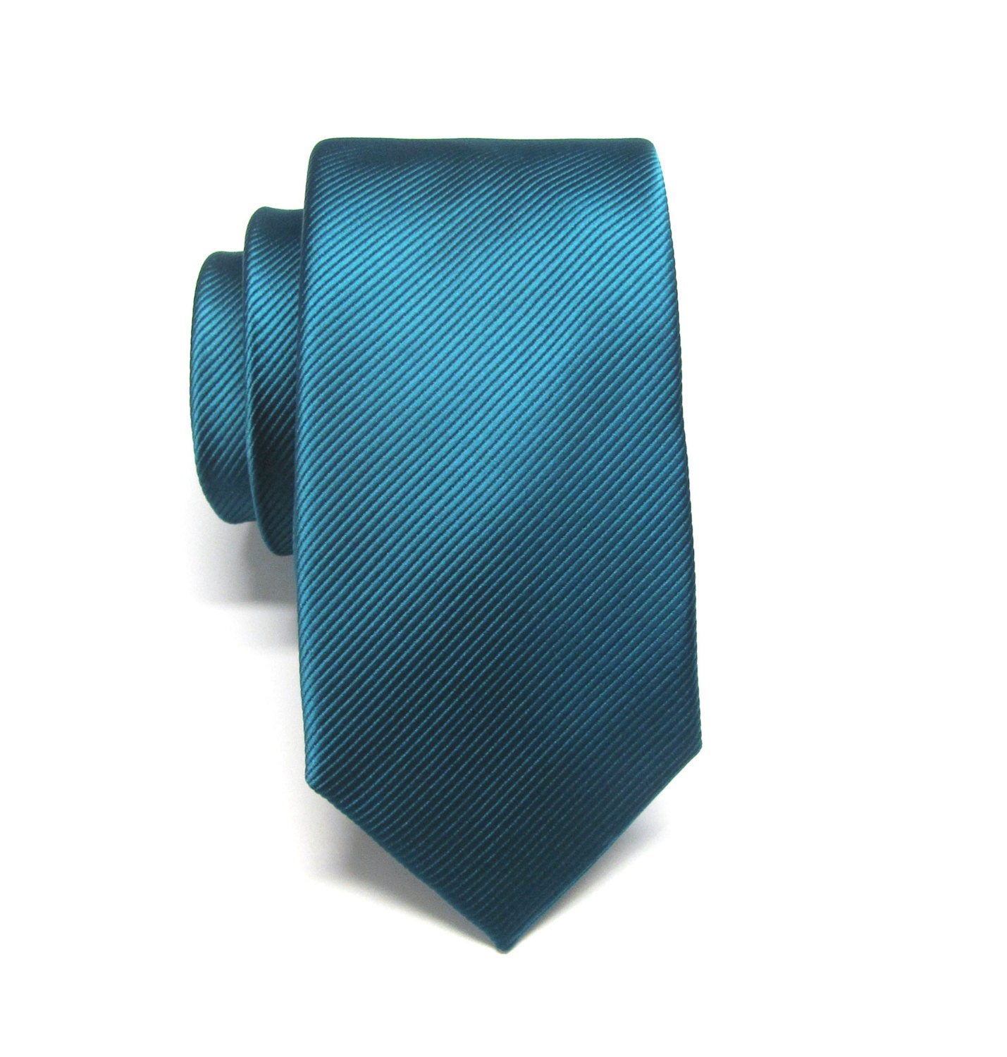 Mens Ties. Teal Peacock Blue Tonal Stripe Skinny Necktie Etsy