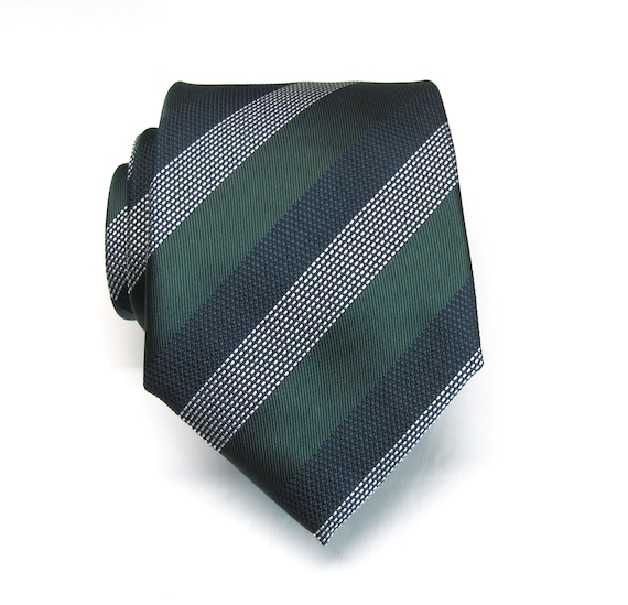 Corbata para hombre azul marino, plata, bosque, verde enebro, a rayas, con  opción de pañuelo de bolsillo a juego
