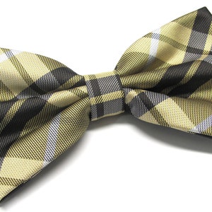 CLEARANCE SALE Mens Bowties. Yellow Chocolate Brown Plaid Bowtie With Matching Pocket Square