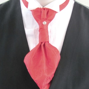Mens Red Paisley Ascot Cravat Pre Tied Mens Ascot With Crystal Stick Pin Formal Ascot