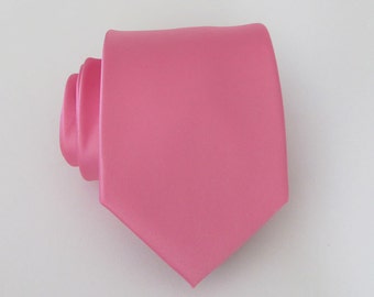 Necktie Pink Mens Tie With Matching Pocket Square Handkerchief Option