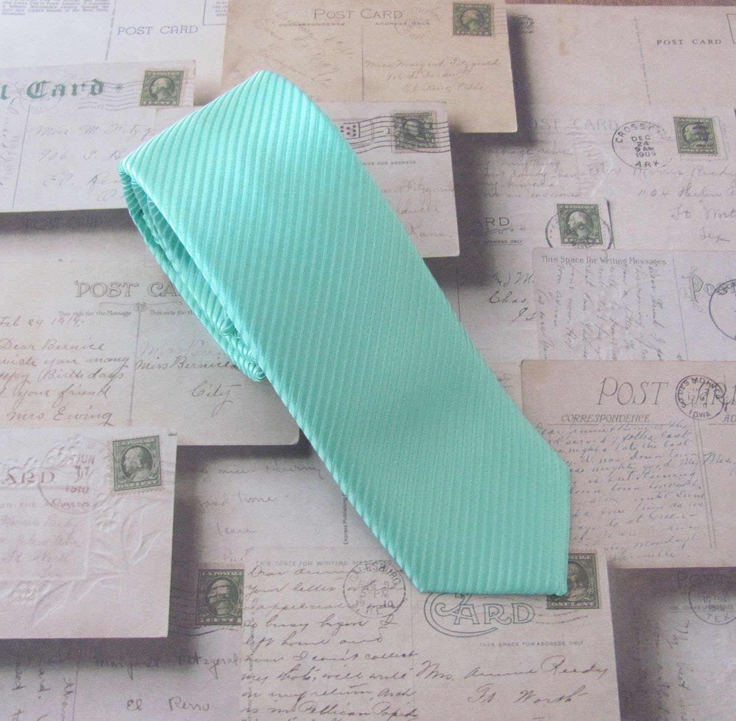 Mint Tie Mens Tie Mint Green Stripes Skinny Necktie With Etsy