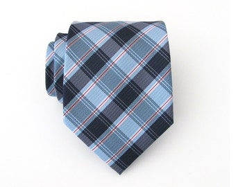 Mens Ties. Necktie Blue and Red Plaid Mens Tie