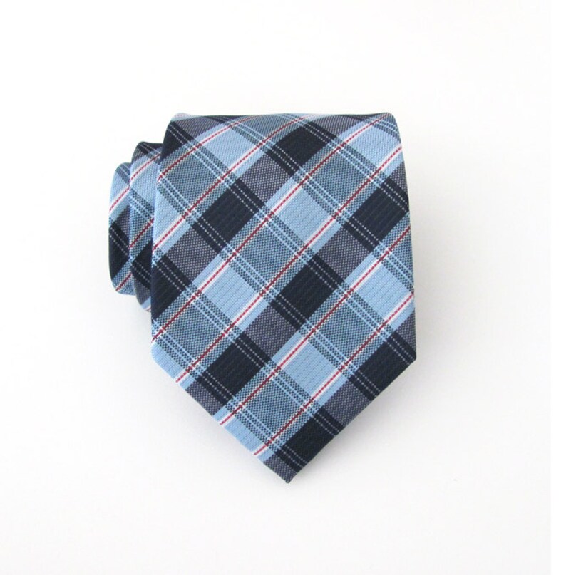 Mens Ties. Necktie Blue and Red Plaid Mens Tie image 1