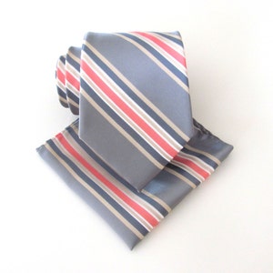 Mens Tie. Silver Gray Coral Pink Beige Stripes Mens Necktie - Etsy