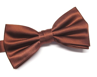 Mens Bowtie Dark Cinnamon Rust Brown Bow tie With Matching Pocket Square