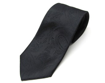 Mens Tie. Black Tonal Paisley Silk Necktie