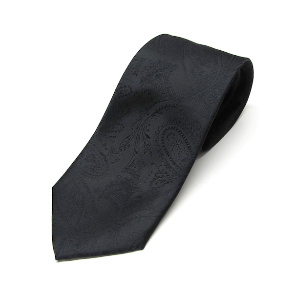 Mens Tie. Black Tonal Paisley Silk Necktie