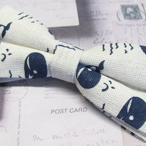 Sea Whale Cotton Linen Bow Tie Whale Cartoon Bowtie