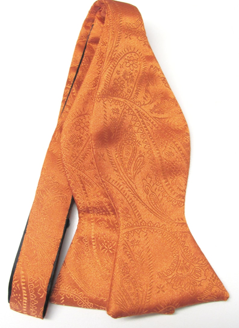 Free Style Mens Bow Tie. Burnt Orange Paisley Self Tie Bowtie With Matching Pocket Square Option image 2