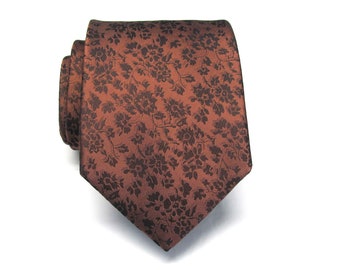 Mens Ties Copper Orange Rust Floral Mens Silk Necktie Wedding Ties With Matching Pocket Square Option