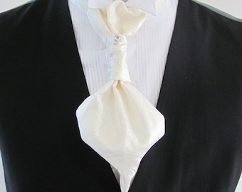 Mens Ivory Paisley Ascot Cravat Pre Tied Mens Ascot With Crystal Stick Pin Formal Ascot