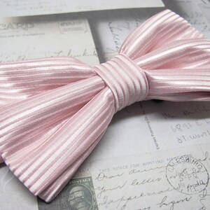 Mens Bowtie. Pale Pink Stripes Bowtie With Matching Pocket Square Option image 1